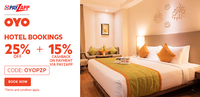 25% instant discount + 15% cashback on hotel bookings at OYO rooms via Payzapp