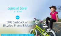 Flat 50% Cash back On - Bicycles, Prams & More (FLASH SALE)