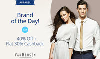 Paytm: Apparel - Brand of the Day - Van Heusen -  Get 40% Off + Flat 30% Cashback