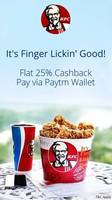 Get 25% cashback when you pay via Paytm Wallet @KFC Store