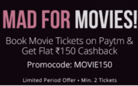 Rs150 cashback on movie tickets at Paytm