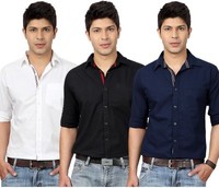 Top Notch Men's Solid Casual White, Black, Dark Blue Shirt(Pack of 3) For Rs.388 + 70 SC