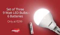 Eveready 9W LED Bulb Pack of 3 with 6 Free Battery