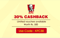 Flat 30% cashback when you purchase KFC vouchers worth Rs. 500  (Starts at 3 pm)