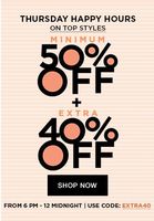  Minimum 50% OFF + Extra 40% off on Top Styles (Valid till midnight)