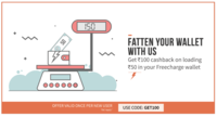 Get Rs.100 cashback on Loading Rs.50 in your  Freecharge Wallet (New User) 