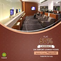 Flat 50% cashback on Airport lounge passes via Crownit