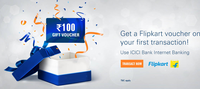 Do your first transaction using ICICI Bank Internet Banking and get a Flipkart voucher worth ₹100. 