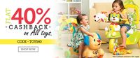 Flat 40% Cash Back on All Toys 