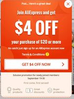 aliexpress 4$ OFF on purchase of 20$ or more..