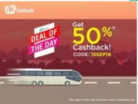 Flat 50% Cashback on First Bus Ticket Booking via MobiKwik & Get Flat 25% Cashback on next Booking