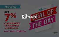 Get 7% cashback on Recharge or Bill Payment at Mobikwik