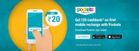 Recharge your prepaid mobile using Pockets wallet and get Rs. 20 cashback! (First Transaction)