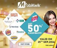 Flat 50% Cashback on Offline Stores via Mobikwik