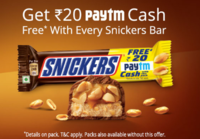 Rs 20 Paytm cash on Snickers worth Rs 35