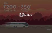 Get Flat Rs. 200 cashback on your Bus Ticketing done via MobiKwik + assured 5% Recharge code