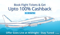 100% cashback upto Rs. 1000 on Flights (6th to 8th Oct)