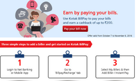 Use Kotak BillPay to pay your bills and earn a cashback of upto Rs.200