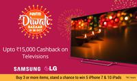 Upto Rs.15000 Cashback On Televisions - Samsung,Sony,LG
