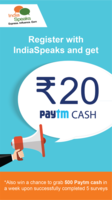 Get Rs.20 Paytm Cash by registering with India Speaks
