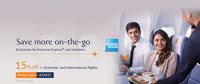 Flat 15% off on domestic and international flights exclusively for American Express card members. (No Limit on Max Discount)