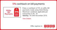 Get 5% Cashback on Utility Bill Payments made using Airtel Money