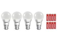Eveready 9 Watt Led Bulb (4 Bulbs With 8 AA Batteries Free)