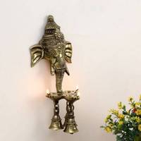 Aakrati Wall hanging Three diya oil lamp Showpiece - 25 cm  (Brass, Red)