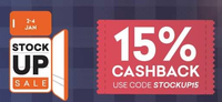 Grofers Stock up sale  :15% cashback upto Rs.500 (2-4 Jan)