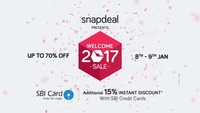 (8th - 9th Jan) 15% instant discount on SBI Credit cards - Snapdeal  