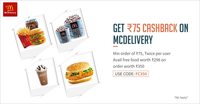 Get Flat Rs 75 Cashback on McDelivery. Min order Rs.75