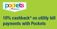 ICICI Pockets - 10% cashback for every utility bill paid using Pockets by ICICI Bank