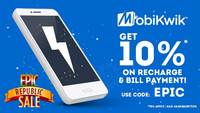 Mobikwik: Get 10% Cashback on Recharge & Bill Payment