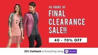 Myntra 48 Hours of Final Clearance Sale : 40-70% Off + 25% Phonepay Cashback