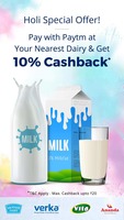 Flat 10% cashback upto Rs.20 when you Pay with Paytm wallet at your nearest Dairy 