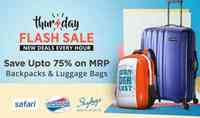 Thursday Flash Sale Save upto 75% on MRP on Backpacks and Luggage Bags (10 AM - 2 PM)
