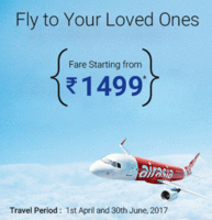 Air Asia Fly to Your Loved Ones with Flight Sale Starting from Rs. 1499 at easemytrip (Booking Period : till 2nd April, 2017)