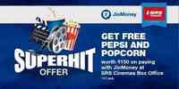 Get free pepsi and popcorn worthRS 150 on paying with jiomoney on spending 200 or more @ SRS cinema 