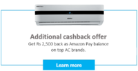 Upto 30% Off on Air Conditioner + Rs 2,500 Cashback as Amazon Pay Balance on Prepaid Transactions