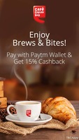 Get 15% cashback when you pay via paytm wallet @ Cafe coffee day