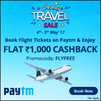 Paytm Big Travel Sale | Flight offer: Rs 1000 cashback on Rs 3000 New User / Rs 555 cashback all user (Only 4th May)