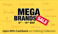 Paytm - Mega Brands Sale from 6th to 10th May Upto 60% Cashback on Clothing Collection