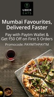 Get Rs.50 Off on first 5 orders when you pay with Paytm Wallet @ UberEATS