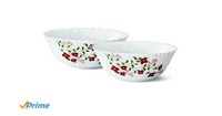 Larah by Borosil Janus Glass Mini Serving Bowl Set, Set of 2, White 