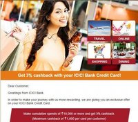 Get 3% cashback with your ICICI Bank Credit Card upto Rs.1000