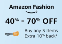 Shop 3 or more products from Amazon Fashion to avail 10% cash back upto 100 as Amazon Pay balance