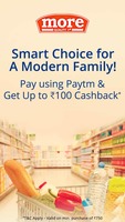 Get up to Rs.100 Cashback when you pay via Paytm Wallet @ The Freshmart, Spencers, Bigbazaar, More