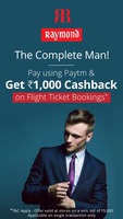 Flat Rs.1,000 Cashback on booking flight tickets when you pay with Paytm Wallet @ Raymond RTW/ Shoppers Stop / BIBA