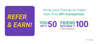 Phonepe Refer & Earn & 1st UPI transaction Terms Changed - Now 50% cashback upto 100