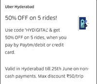 Uber Hyderabad - 50% off on 5 rides